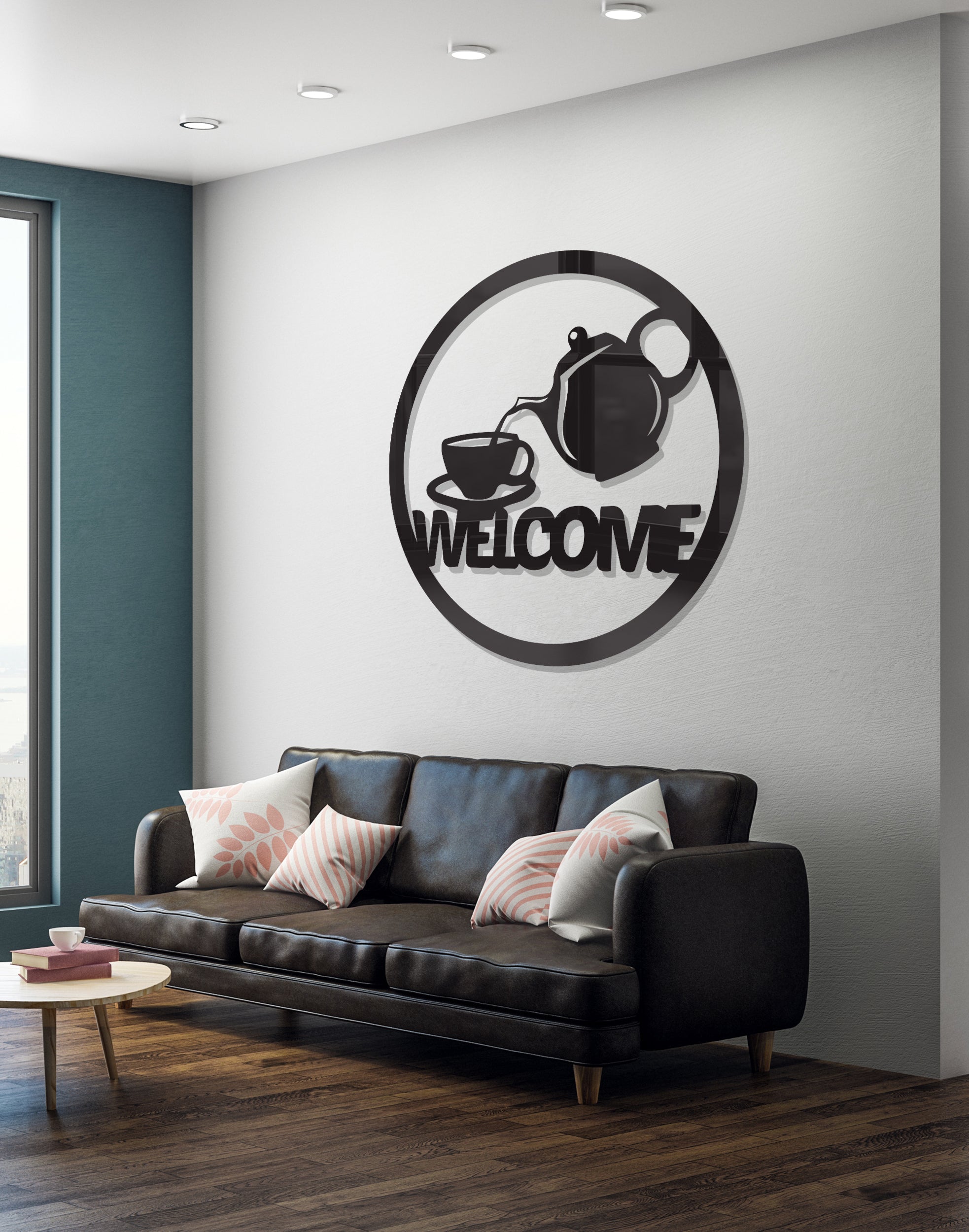 Tea and Cup Welcome silhouette – Premium Acrylic Wall Art