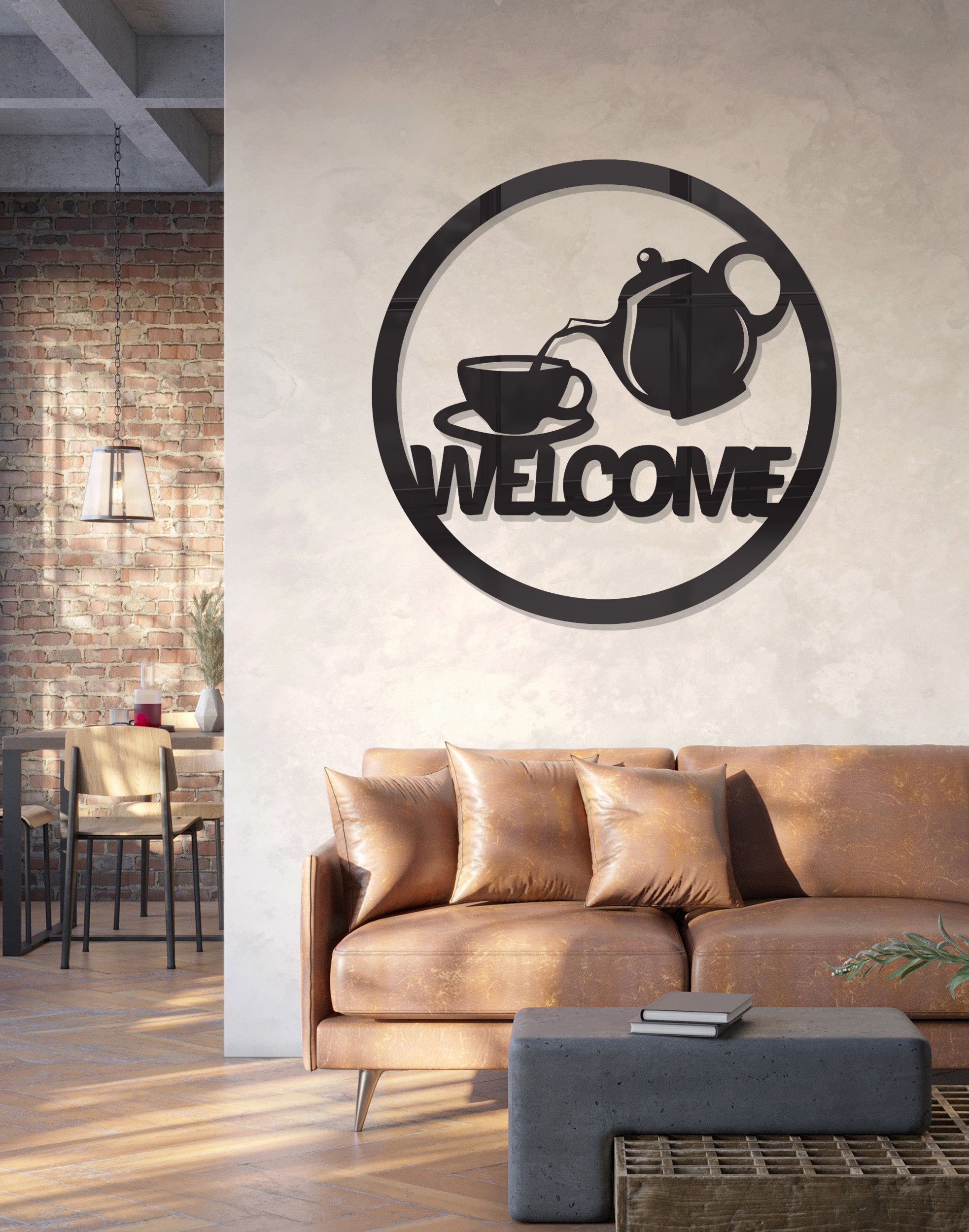 Tea and Cup Welcome silhouette – Premium Acrylic Wall Art