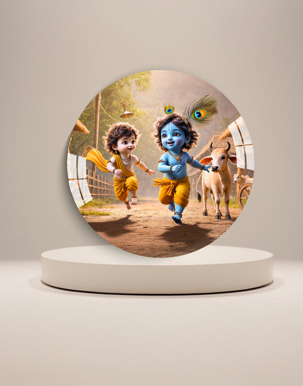 Playing Krishna Round Acrylic Wall Art