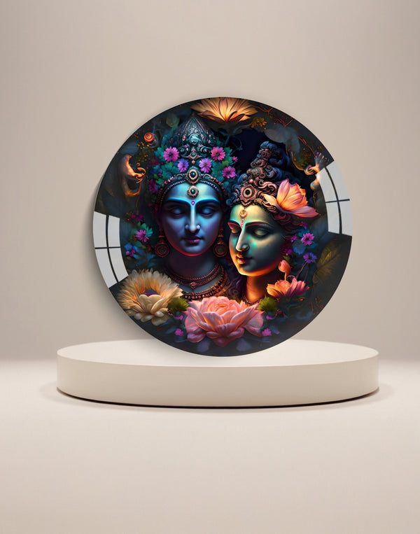 Radha Krishna Round Acrylic Wall Art – Perfect for Home & Office