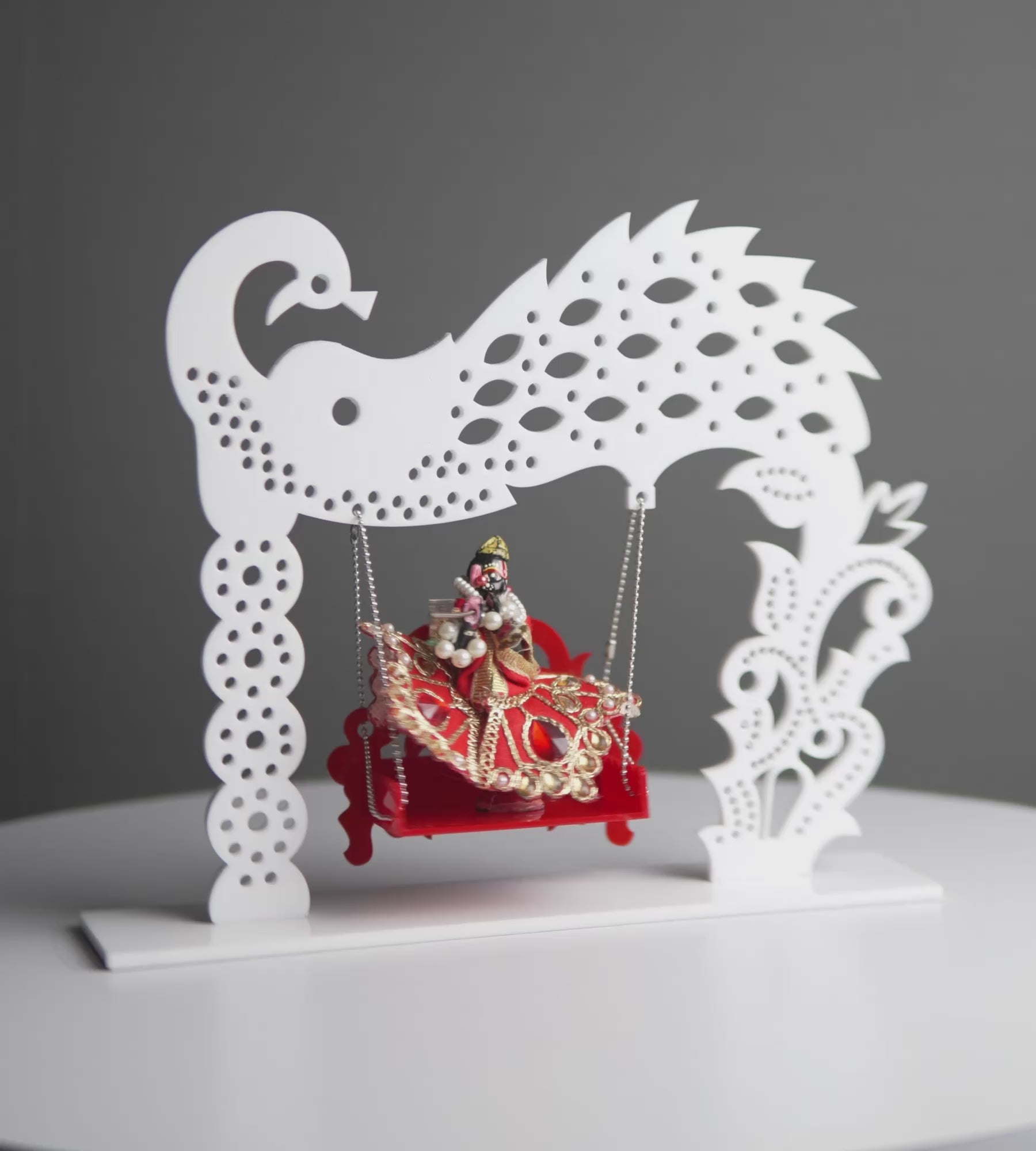 Red & White Radha Krishna Acrylic Jhula – Premium Spiritual Decor