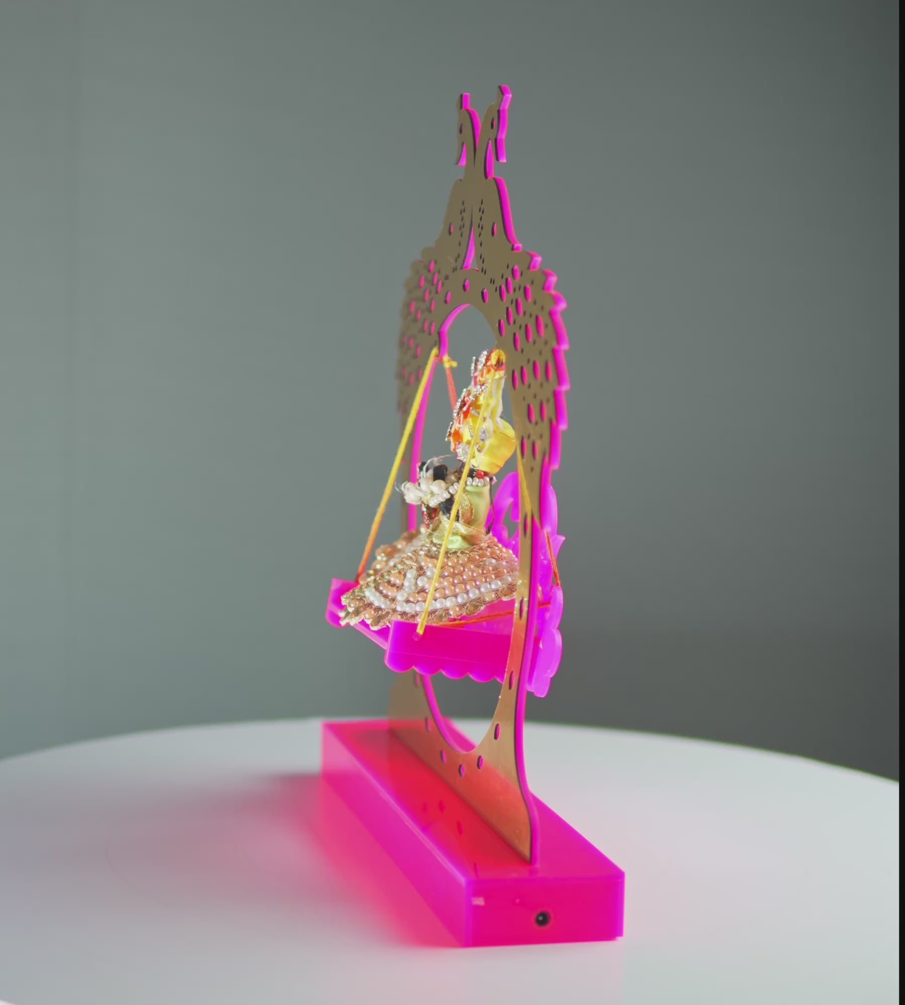 Royal Laddu Gopal Jhula – Pink & Gold Acrylic Elegance
