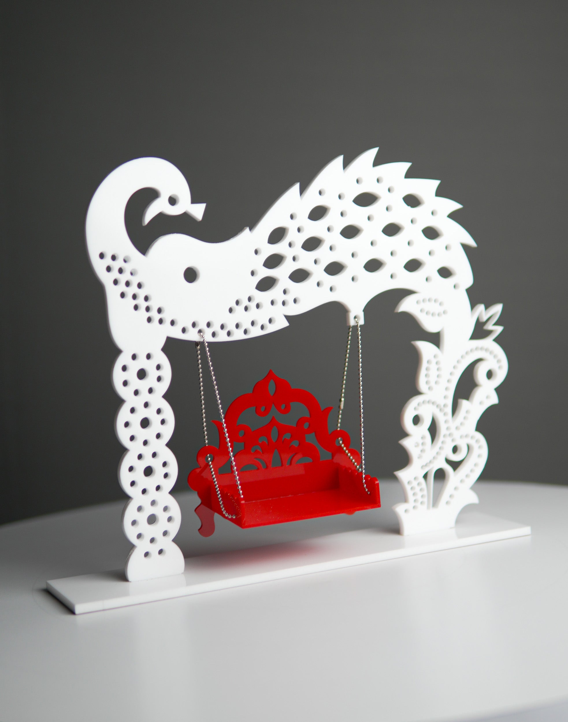 Red & White Radha Krishna Acrylic Jhula – Premium Spiritual Decor